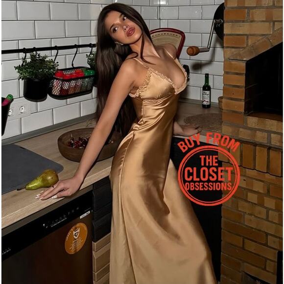 ZARA Satin Effect Slip Midi Dress NWT | Gold Ochre | Adjustable Straps - Picture 10 of 16